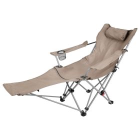 Reclining Camping Chair with Footrest 4-Position Adjustable Outdoor Folding Chair Heavy Duty Portable Camping Lounge Chair with Headrest Cup Holder & (Option: CampingChairKhaki)
