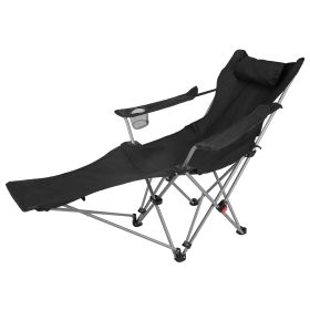 Reclining Camping Chair with Footrest 4-Position Adjustable Outdoor Folding Chair Heavy Duty Portable Camping Lounge Chair with Headrest Cup Holder & (Option: CampingChairBlack)