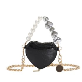 Mini Love-shape Pearls Handbag Fashion Cute Chain Lipstick Bag Women's Bright Candy Color Shoulder Messenger Bag (Option: Black)