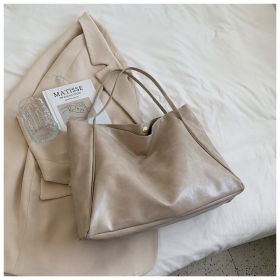Fashion Handbag New Autumn And Winter Japanese And Korean Large Capacity Soft Leather Shoulder Bag Retro Casual Handbag (Option: Beige)