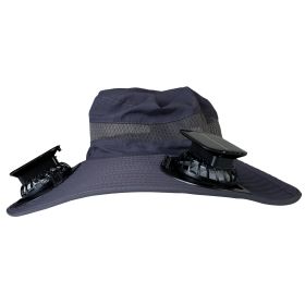 Outdoor Wide Brim Sun Hat With 2 Rechargeable Fans Solar Powered 3 Wind Speeds UPF50+ Breathable Waterproof Nylon Mesh Outdoor Hat For Hiking Camping (Option: FanHatDarkGrey)