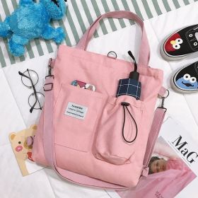 Harajuku Canvas Bags Students Handbag With Pockets Preppy Buckpack Shoulder Bag For Women Shoolbags (Option: Pink)