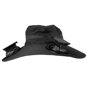 Outdoor Wide Brim Sun Hat With 2 Rechargeable Fans Solar Powered 3 Wind Speeds UPF50+ Breathable Waterproof Nylon Mesh Outdoor Hat For Hiking Camping (Option: FanHatBlack)