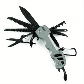 1pc 16-in-1 Multifunctional Pocket Knife Set with Keychain Holder, Scissors, Bottle Opener, Saw, and Camping Combination Tool - Essential Outdoor (Color: GREY)